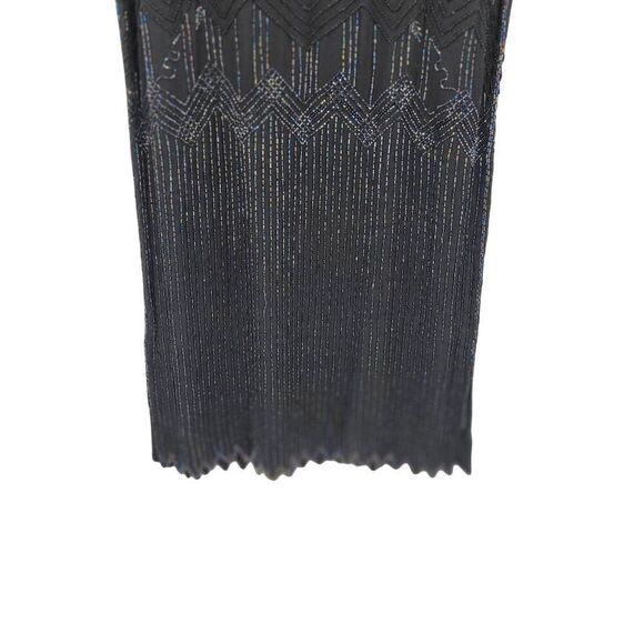 Vtg 80s Does 20s Black Oil Slick Beaded Silk Flapper Dress Sz M Great Gatsby - Picture 6 of 14